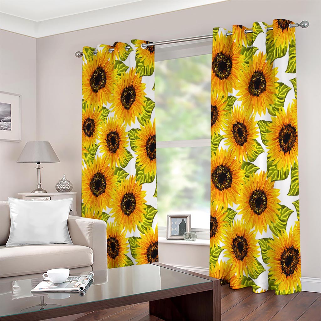 Doodle Sunflower Pattern Print Extra Wide Grommet Curtains