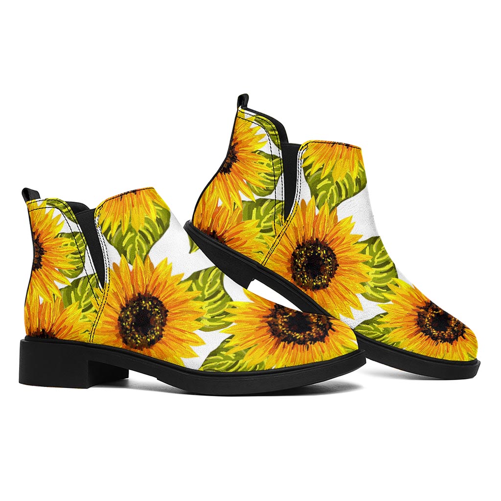 Doodle Sunflower Pattern Print Flat Ankle Boots