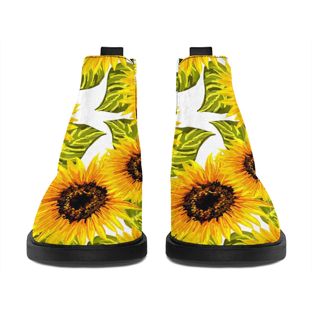 Doodle Sunflower Pattern Print Flat Ankle Boots