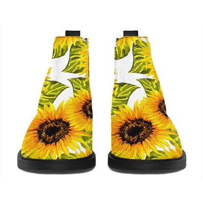 Doodle Sunflower Pattern Print Flat Ankle Boots