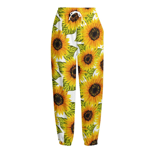 Doodle Sunflower Pattern Print Fleece Lined Knit Pants
