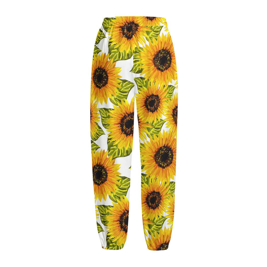 Doodle Sunflower Pattern Print Fleece Lined Knit Pants