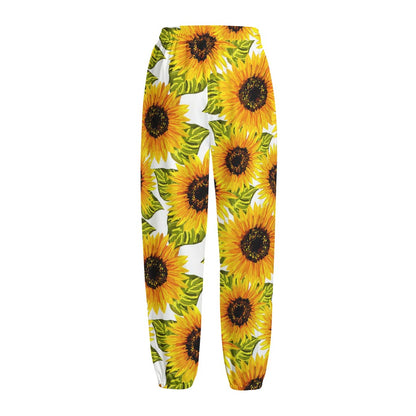 Doodle Sunflower Pattern Print Fleece Lined Knit Pants