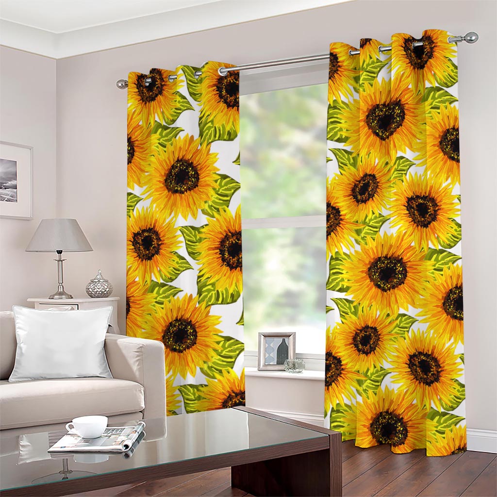 Doodle Sunflower Pattern Print Grommet Curtains