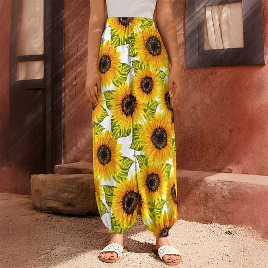 Doodle Sunflower Pattern Print Harem Pants