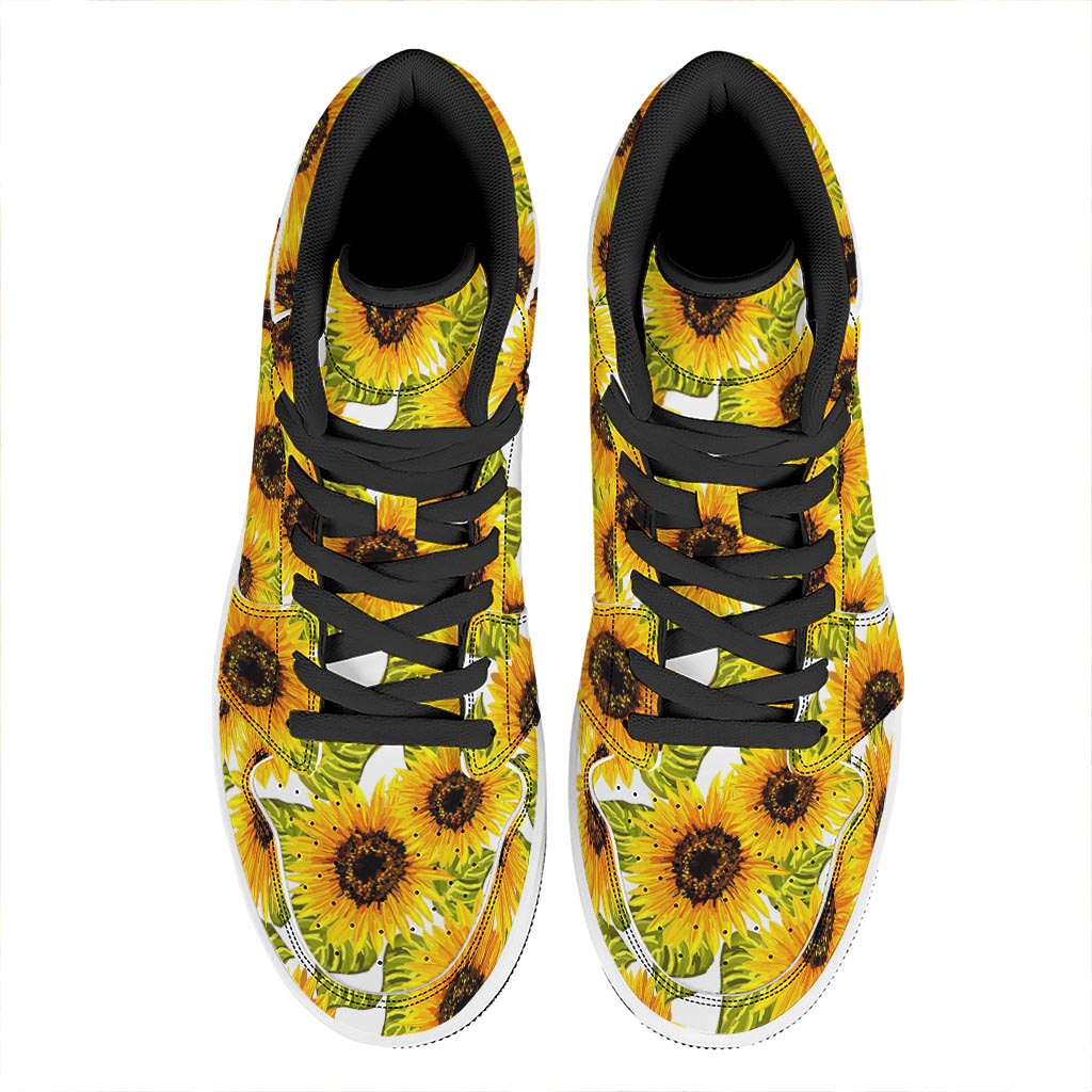 Doodle Sunflower Pattern Print High Top Leather Sneakers