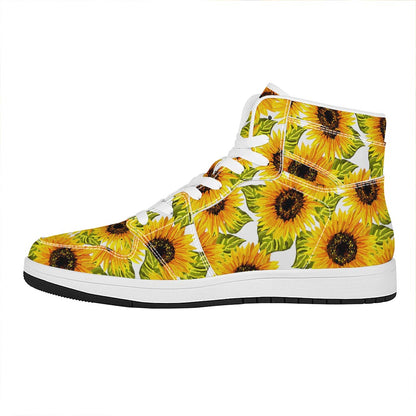 Doodle Sunflower Pattern Print High Top Leather Sneakers
