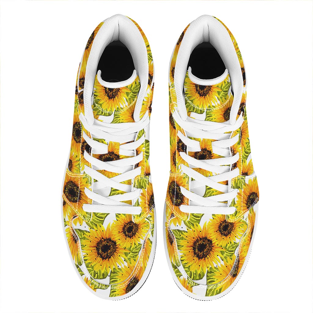 Doodle Sunflower Pattern Print High Top Leather Sneakers