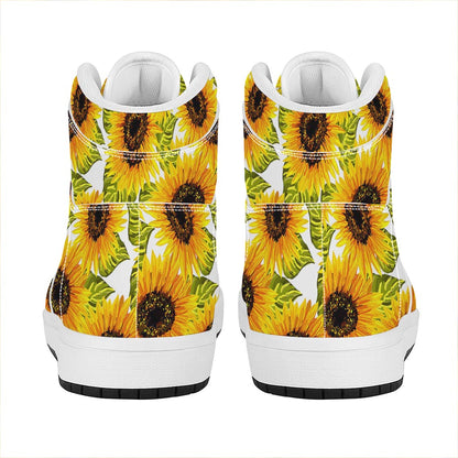 Doodle Sunflower Pattern Print High Top Leather Sneakers