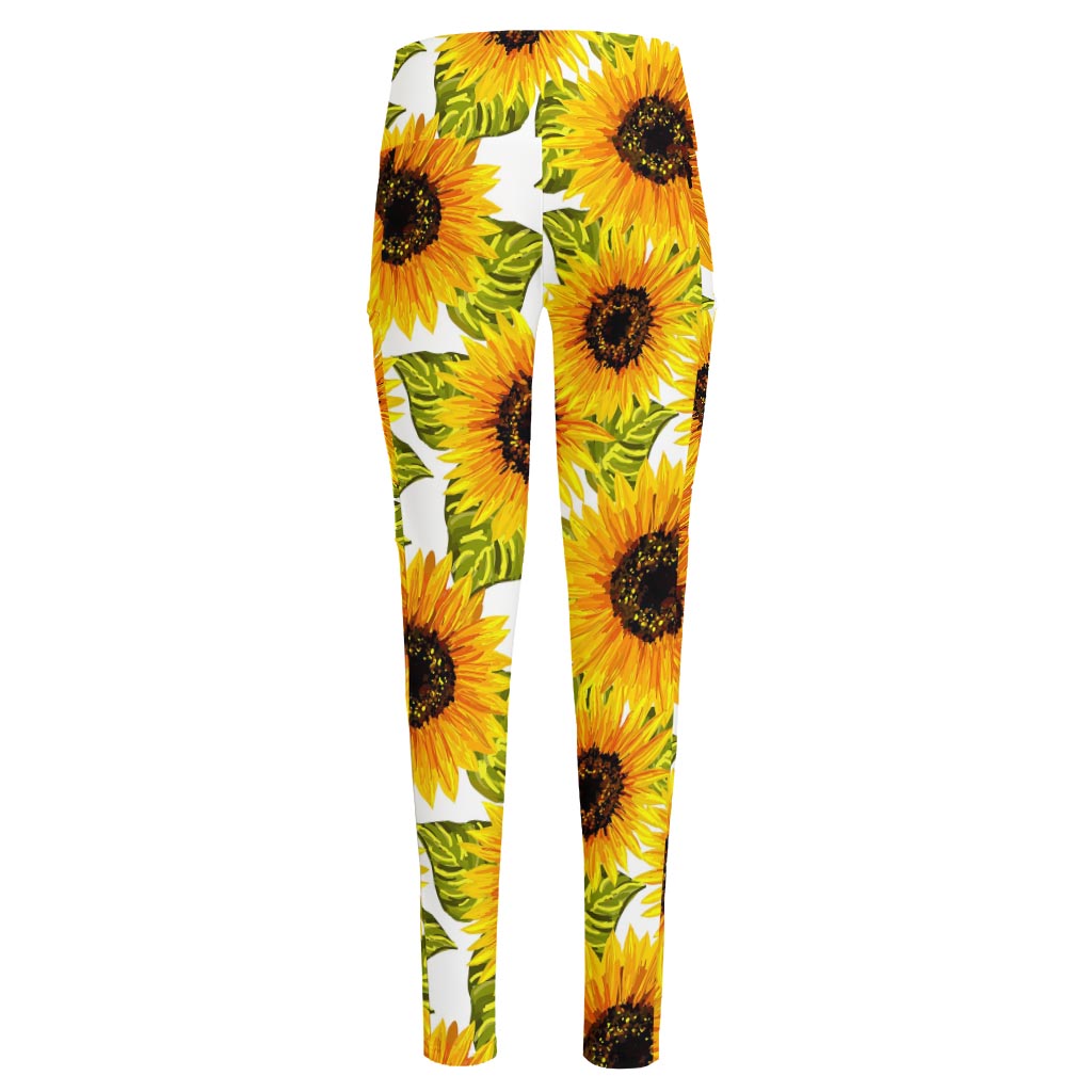 Doodle Sunflower Pattern Print High-Waisted Pocket Leggings