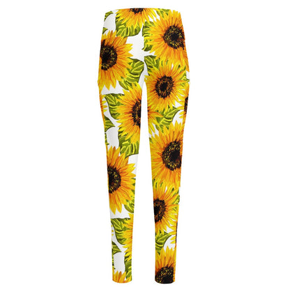 Doodle Sunflower Pattern Print High-Waisted Pocket Leggings