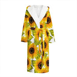 Doodle Sunflower Pattern Print Hooded Bathrobe