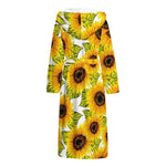 Doodle Sunflower Pattern Print Hooded Bathrobe