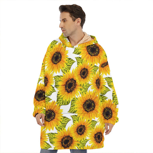Doodle Sunflower Pattern Print Hoodie Blanket
