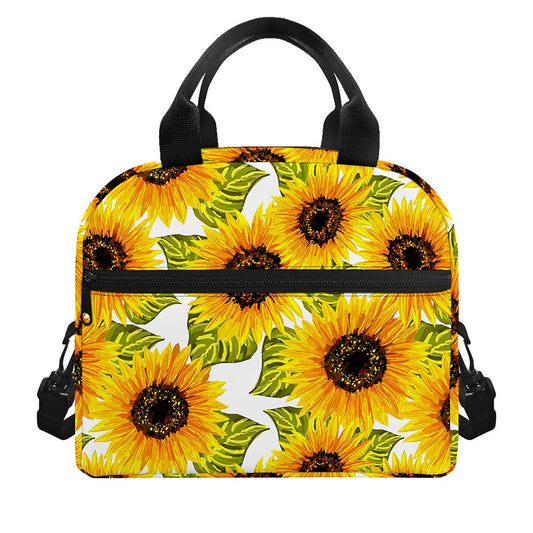 Doodle Sunflower Pattern Print Insulated Lunch Bag