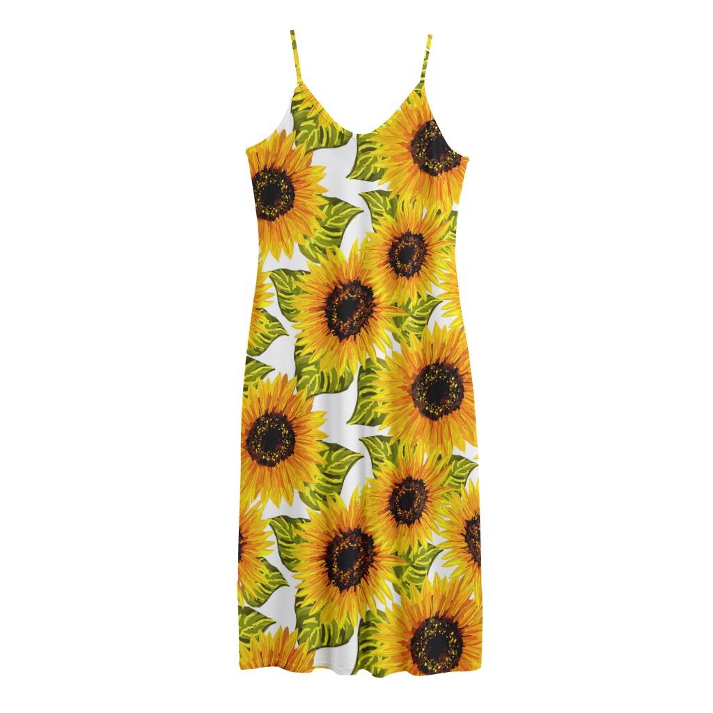 Doodle Sunflower Pattern Print Jersey Midi Cami Dress