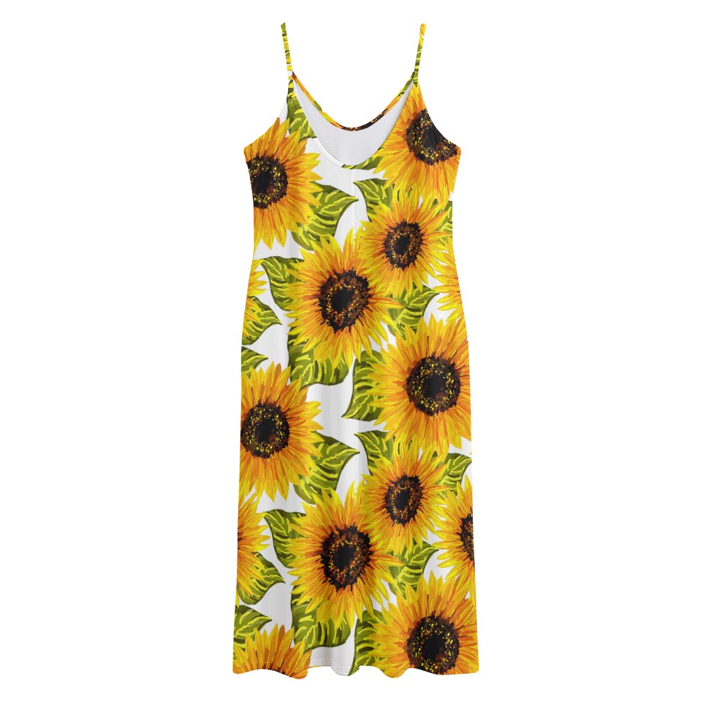 Doodle Sunflower Pattern Print Jersey Midi Cami Dress