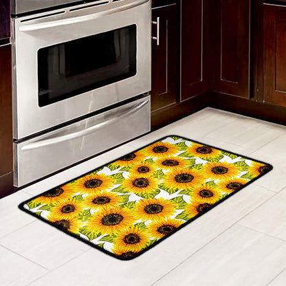 Doodle Sunflower Pattern Print Kitchen Mat
