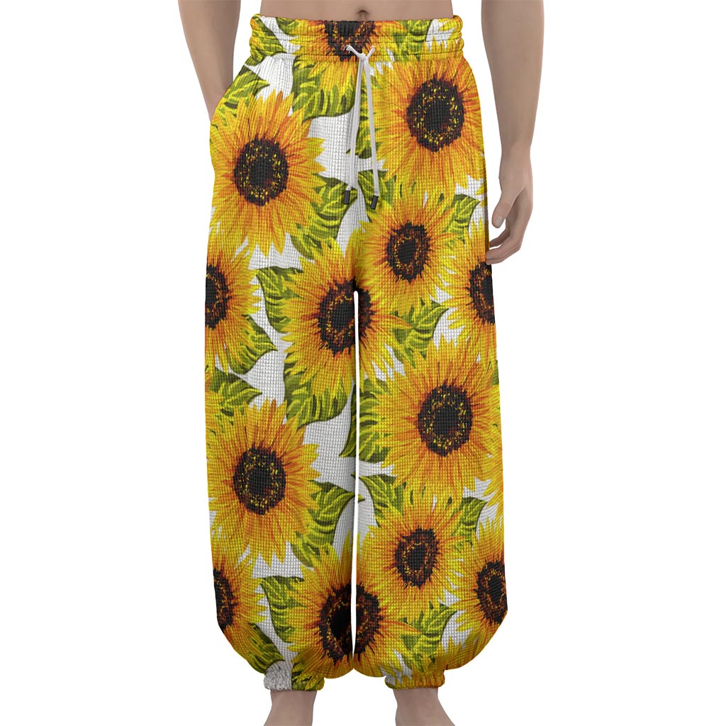 Doodle Sunflower Pattern Print Lantern Pants