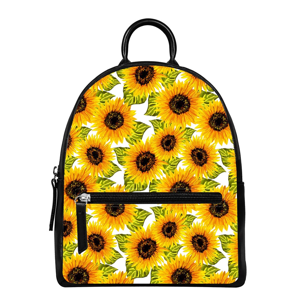 Doodle Sunflower Pattern Print Leather Backpack