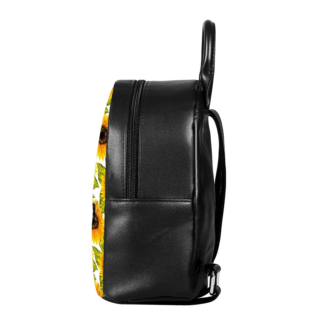 Doodle Sunflower Pattern Print Leather Backpack