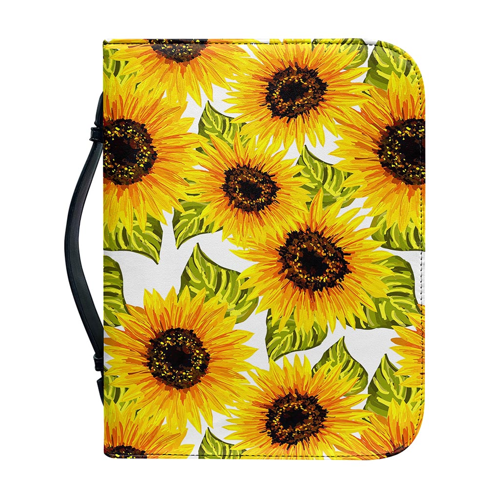 Doodle Sunflower Pattern Print Leather Bible Cover