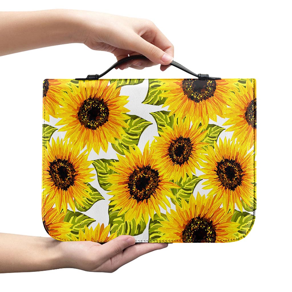 Doodle Sunflower Pattern Print Leather Bible Cover