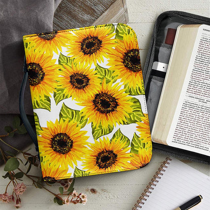 Doodle Sunflower Pattern Print Leather Bible Cover