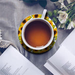 Doodle Sunflower Pattern Print Leather Coaster Set