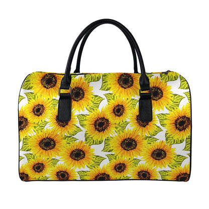 Doodle Sunflower Pattern Print Leather Duffle Bag