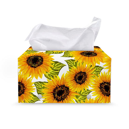 Doodle Sunflower Pattern Print Leather Tissue Box Cover