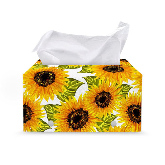 Doodle Sunflower Pattern Print Leather Tissue Box Cover