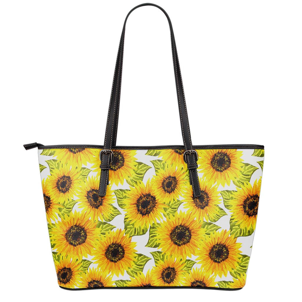Doodle Sunflower Pattern Print Leather Tote Bag