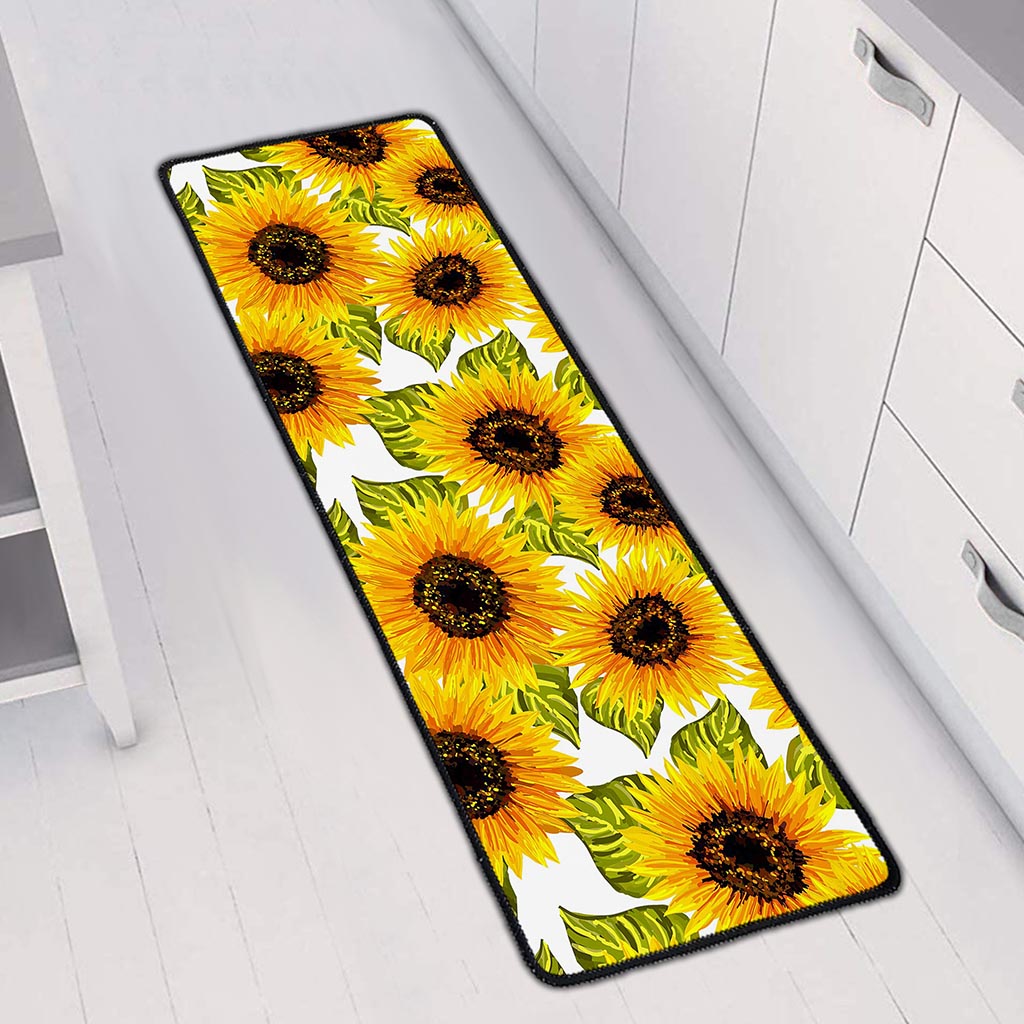Doodle Sunflower Pattern Print Long Kitchen Mat