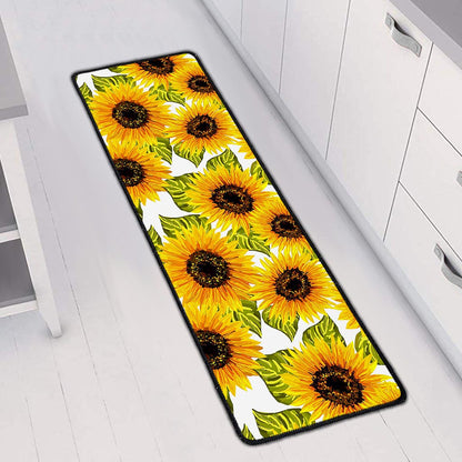 Doodle Sunflower Pattern Print Long Kitchen Mat
