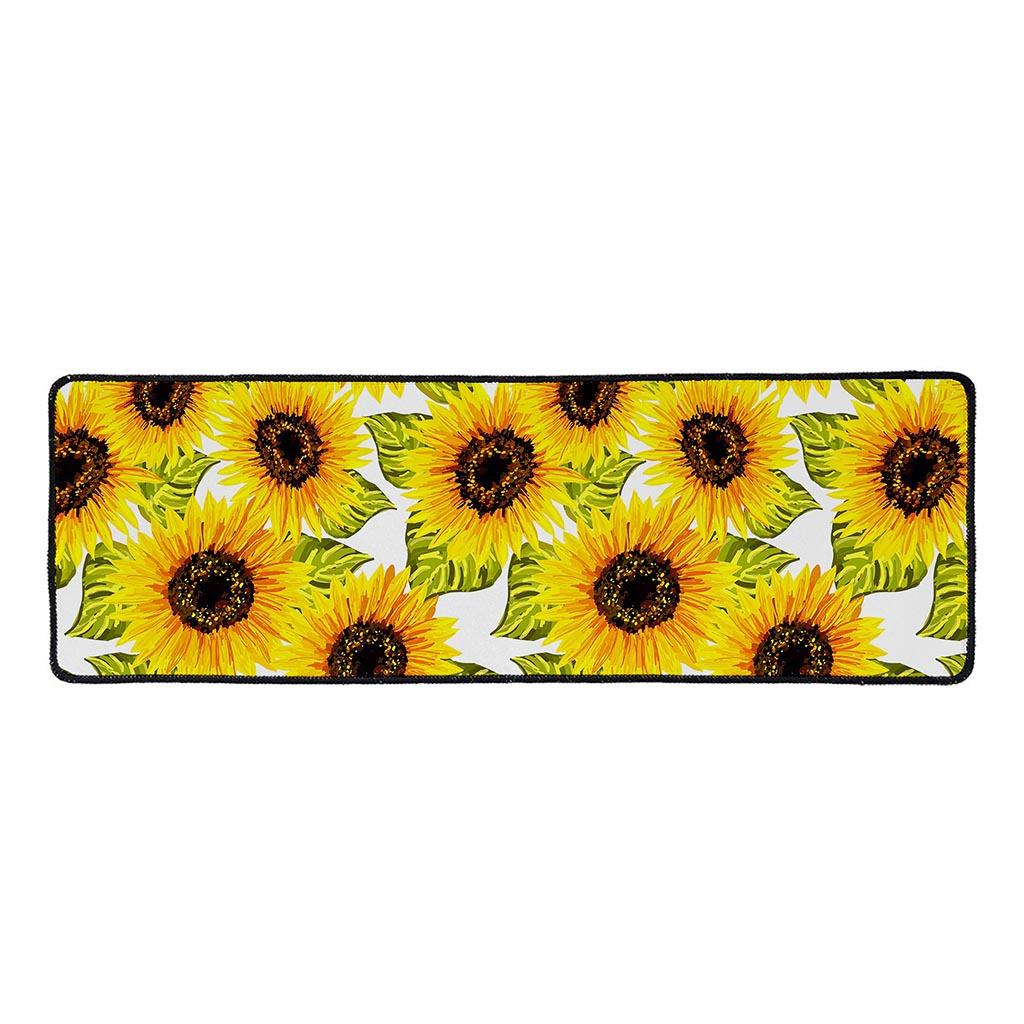 Doodle Sunflower Pattern Print Long Kitchen Mat