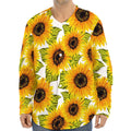 Doodle Sunflower Pattern Print Long Sleeve Baseball Jersey