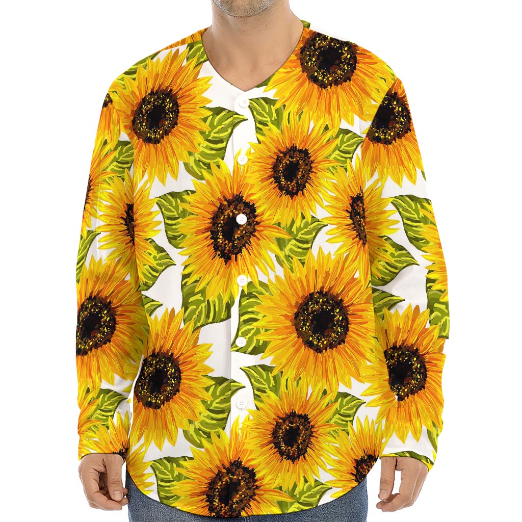 Doodle Sunflower Pattern Print Long Sleeve Baseball Jersey