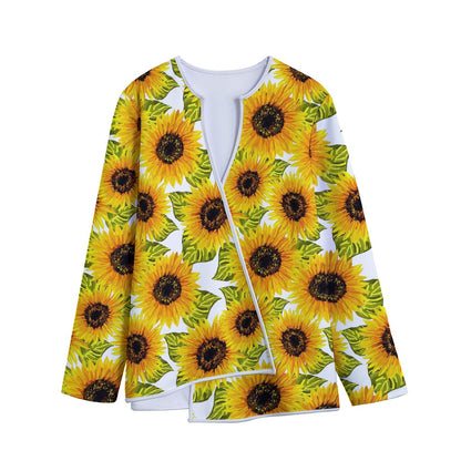 Doodle Sunflower Pattern Print Long Sleeve Short Coat