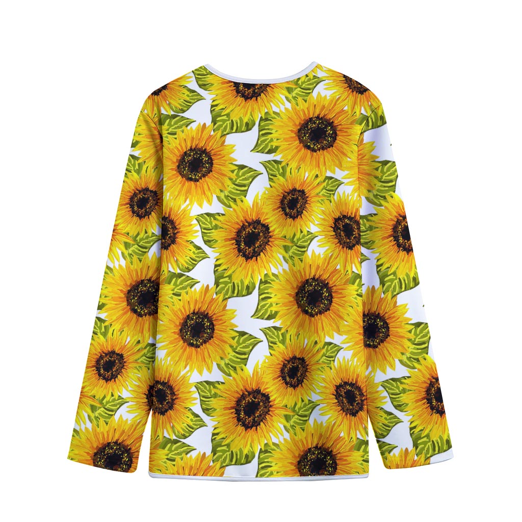 Doodle Sunflower Pattern Print Long Sleeve Short Coat