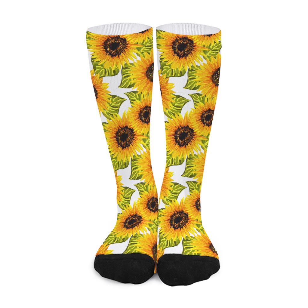 Doodle Sunflower Pattern Print Long Socks
