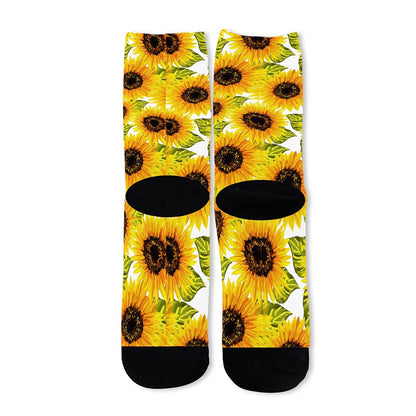 Doodle Sunflower Pattern Print Long Socks
