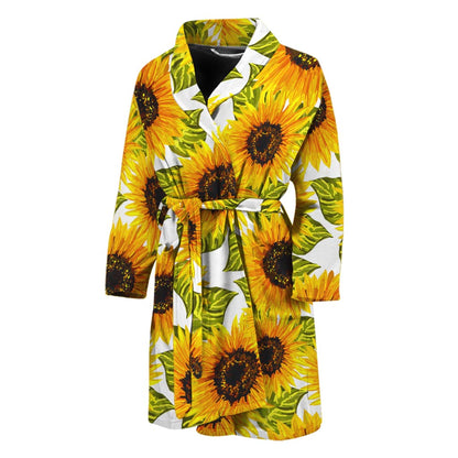 Doodle Sunflower Pattern Print Men's Bathrobe