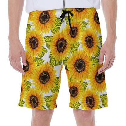 Doodle Sunflower Pattern Print Men's Beach Shorts