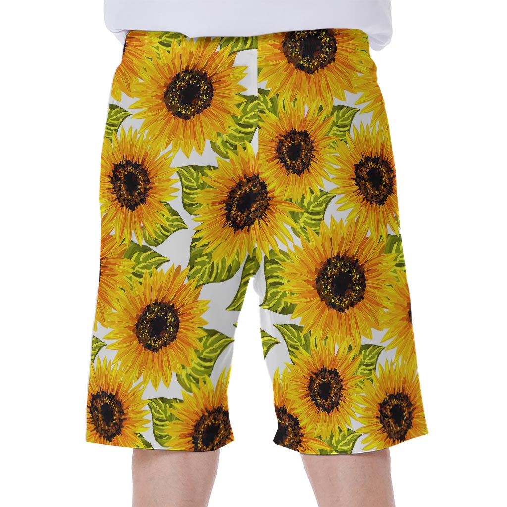 Doodle Sunflower Pattern Print Men's Beach Shorts