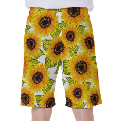 Doodle Sunflower Pattern Print Men's Beach Shorts