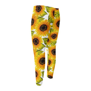 Doodle Sunflower Pattern Print Men's Compression Pants