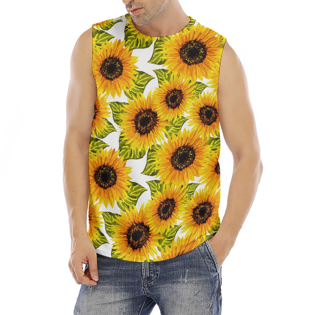 Doodle Sunflower Pattern Print Men's Fitness Tank Top