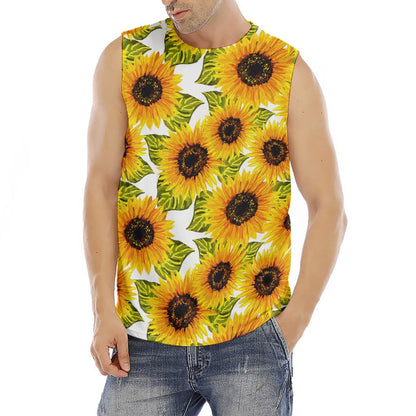 Doodle Sunflower Pattern Print Men's Fitness Tank Top
