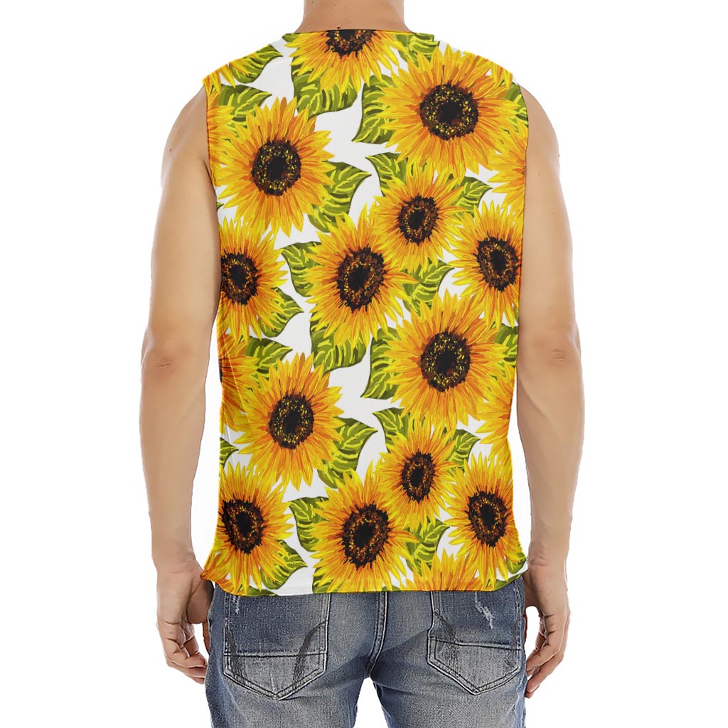 Doodle Sunflower Pattern Print Men's Fitness Tank Top